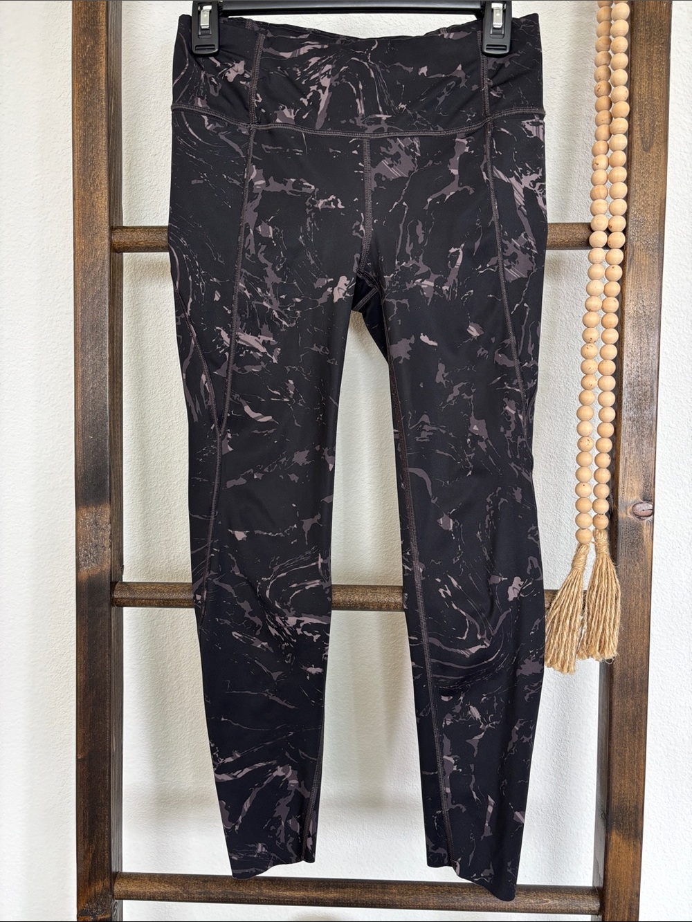Athleta Black Marble-Print Leggings